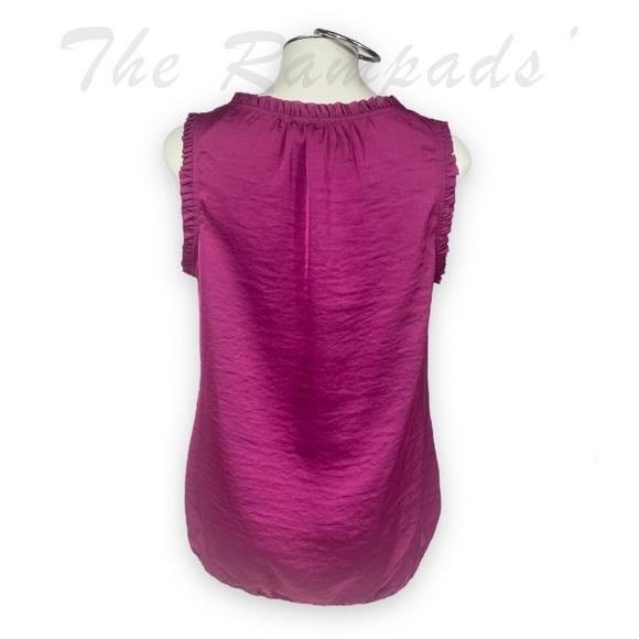 Ann Taylor Loft Pink Fuchsia Scrunched, Ruffled Blouse Size Petite Large - Picture 3 of 7